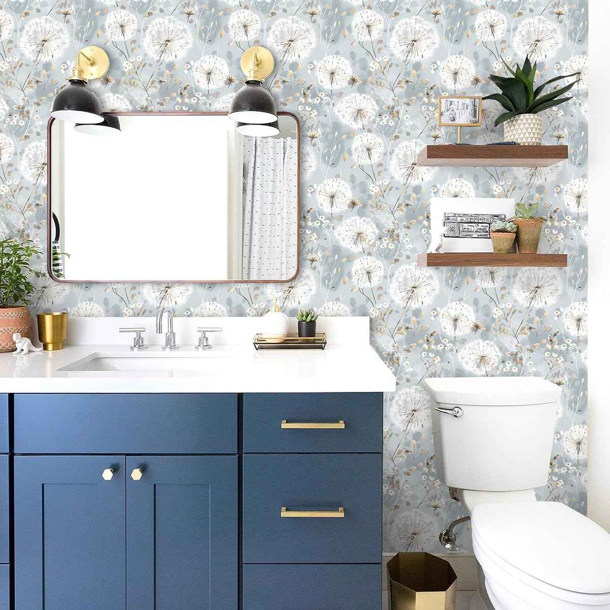 Peel and Stick Floral Dandelion Wallpaper - Vintage Boho Self-Adhesive Vinyl for Bedroom & Cabinets (16.9"x590.5")