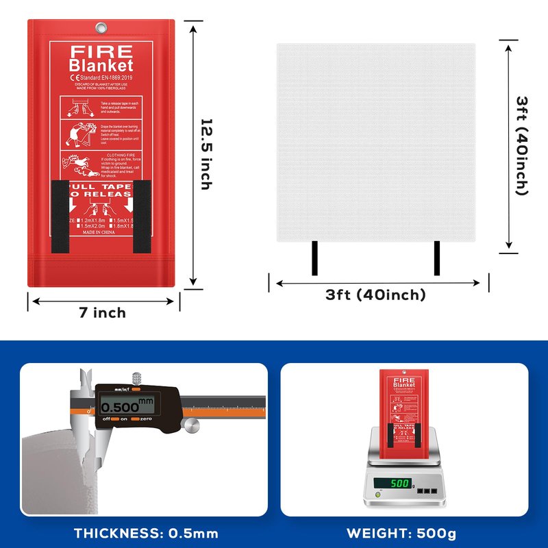 FLASLD 4 Pack Fire Blanket for Home and Kitchen, 40x40 Inch Fiberglass Fire Blankets Emergency for People, Fire Suppression Blankets for School Fireplace Grill Car Office Garage Welding Warehouse