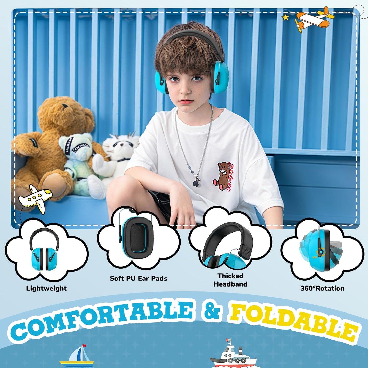 Cowyawn Noise Cancelling Headphones for Kids,SNR 29dB Kids Ear Protection Safety Noise Reduction Ear Muffs for Autism Sensory & Concentration Aid,Ear Hearing Protection for Fireworks/Event/Monster Jam