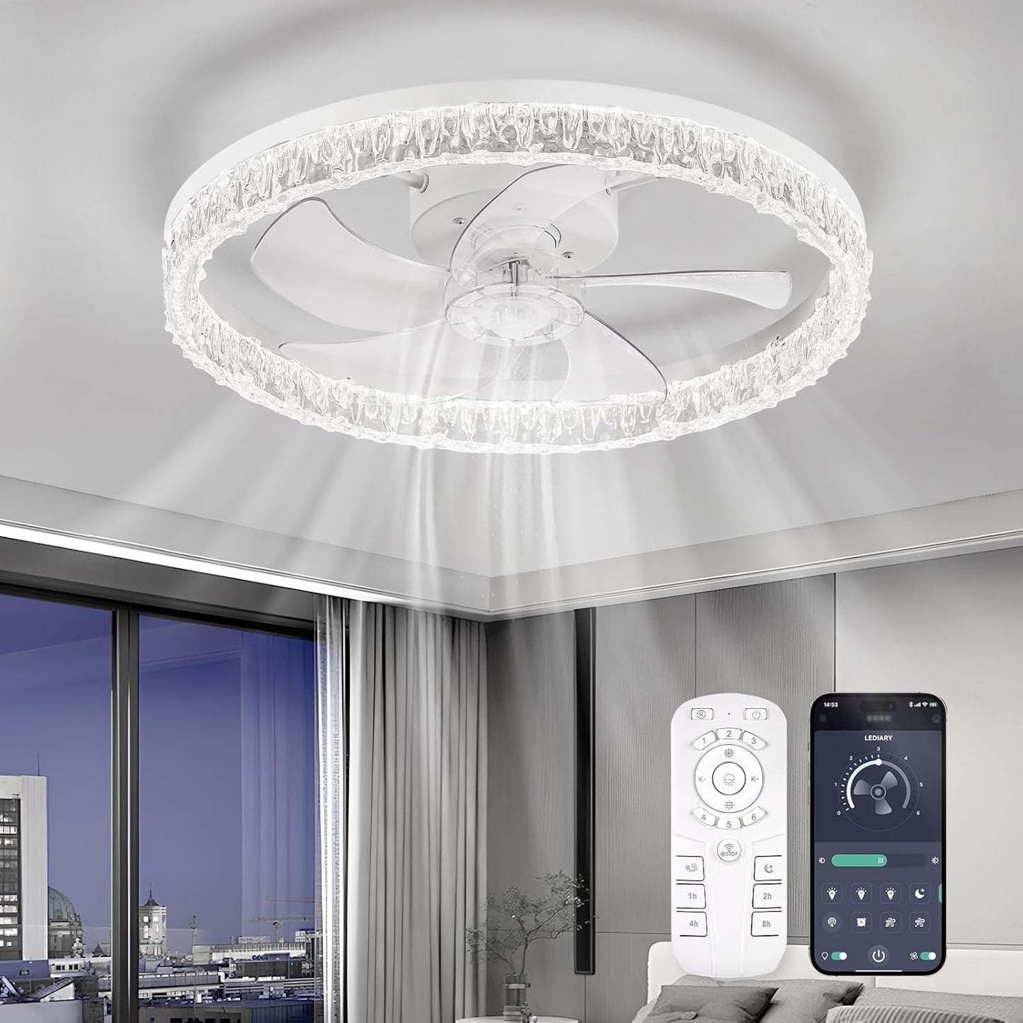 Flush Mount Ceiling Fan with Lights & Remote - 6 Speed Low Profile for Bedroom & Small Rooms