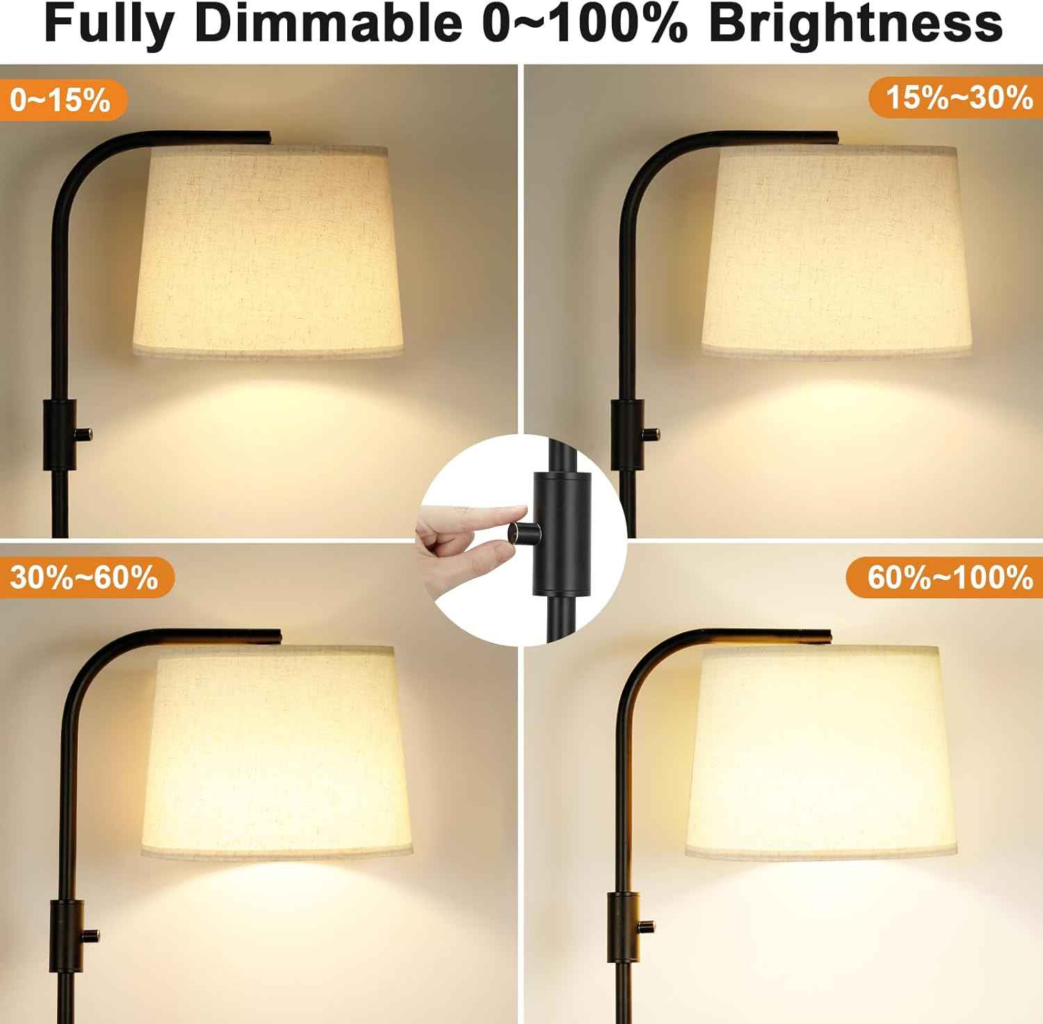 Modern Dimmable Floor Lamp with 9W LED Bulbs - Stylish Standing Light for Living Room & Bedroom (Gold & White)