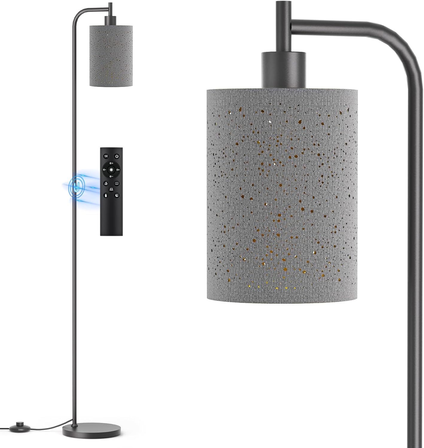 Dimmable Floor Lamp with Linen Shade & Remote Control - Modern 9W LED Standing Lamp for Living Room, Bedroom, Office