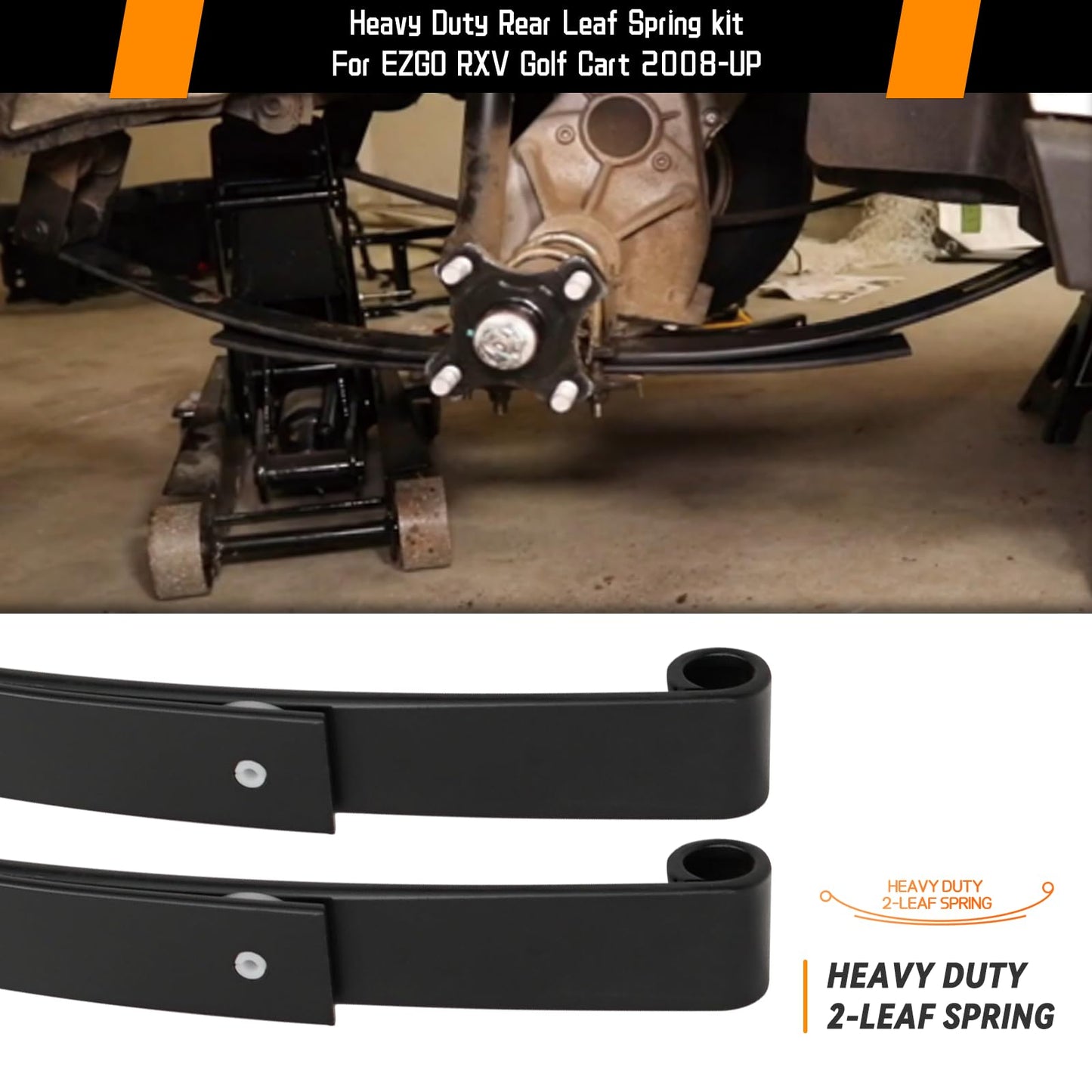 Golf Cart Rear Spring Kit for EZGO RXV 2008-Present, Heavy Duty 2- Leaf Rear Spring Kit with Bushing & Sleeves for E-Z GO RXV Golf Cart 2008 and Up