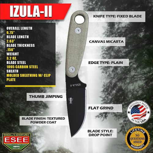 ESEE Knives Izula Fixed Blade Knife with Survival Kit, Handles, Sheath, & Clip Plate (Black/Grey Handle)