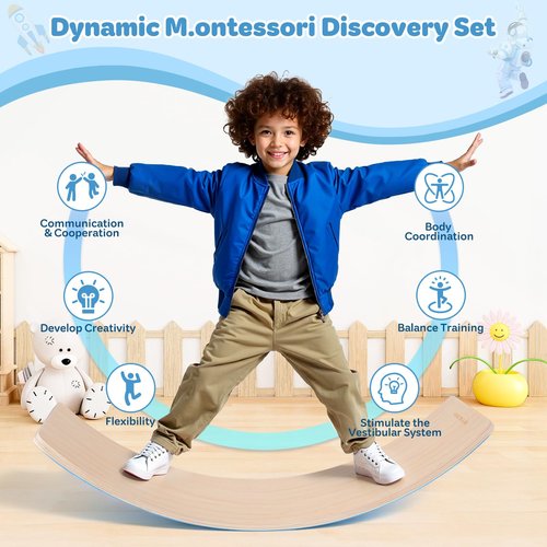 Balance Board, 35 Inch Natural Wooden Wobble Balancing Board, Rocker Board with Non Slip Felt Curvy Board Wood with Stickers