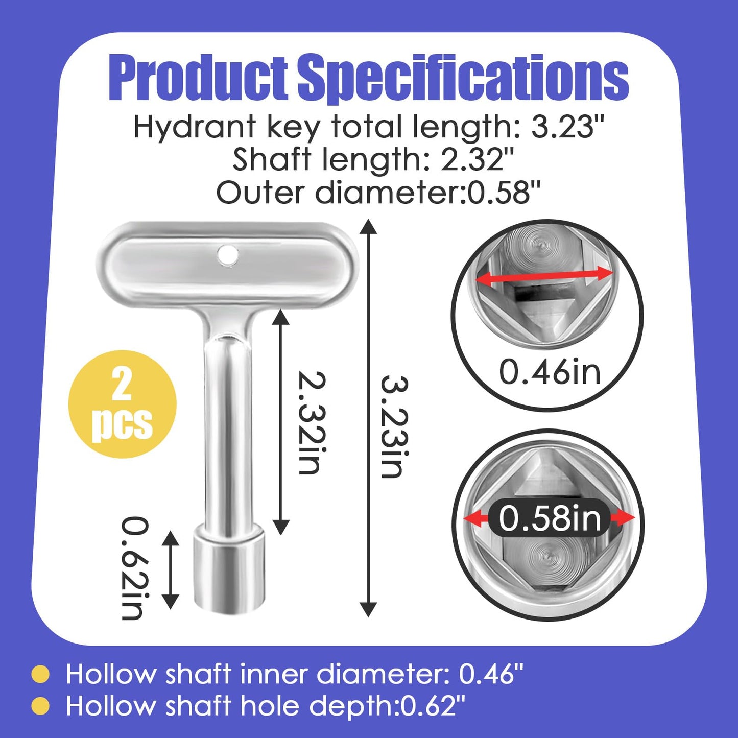 HAVANSIDY 2 Pack Hydrant Key 3/8 for Zurn P1300-PART-13-KEY Water Key, Fire Hydrant Water Spigot Key for Wall Hydrant Faucets Valves and Outdoor Hose Valves, Shut Off Tool for Faucet Water Hydrant