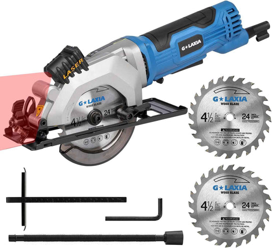 Compact Mini Circular Saw 4-1/2” with Laser Guide & 4.0A Battery - Ideal for Wood & Plastic Cuts