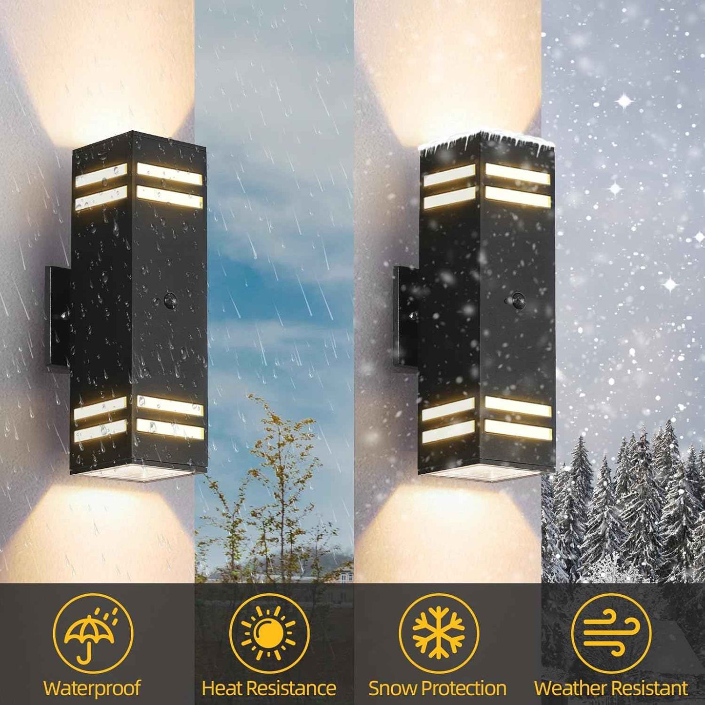 Modern Outdoor Wall Lights - Dusk to Dawn Square Matte Black Sconce with Bulbs, Aluminum Anti-Rust Up & Down Lighting for Porch & Garage