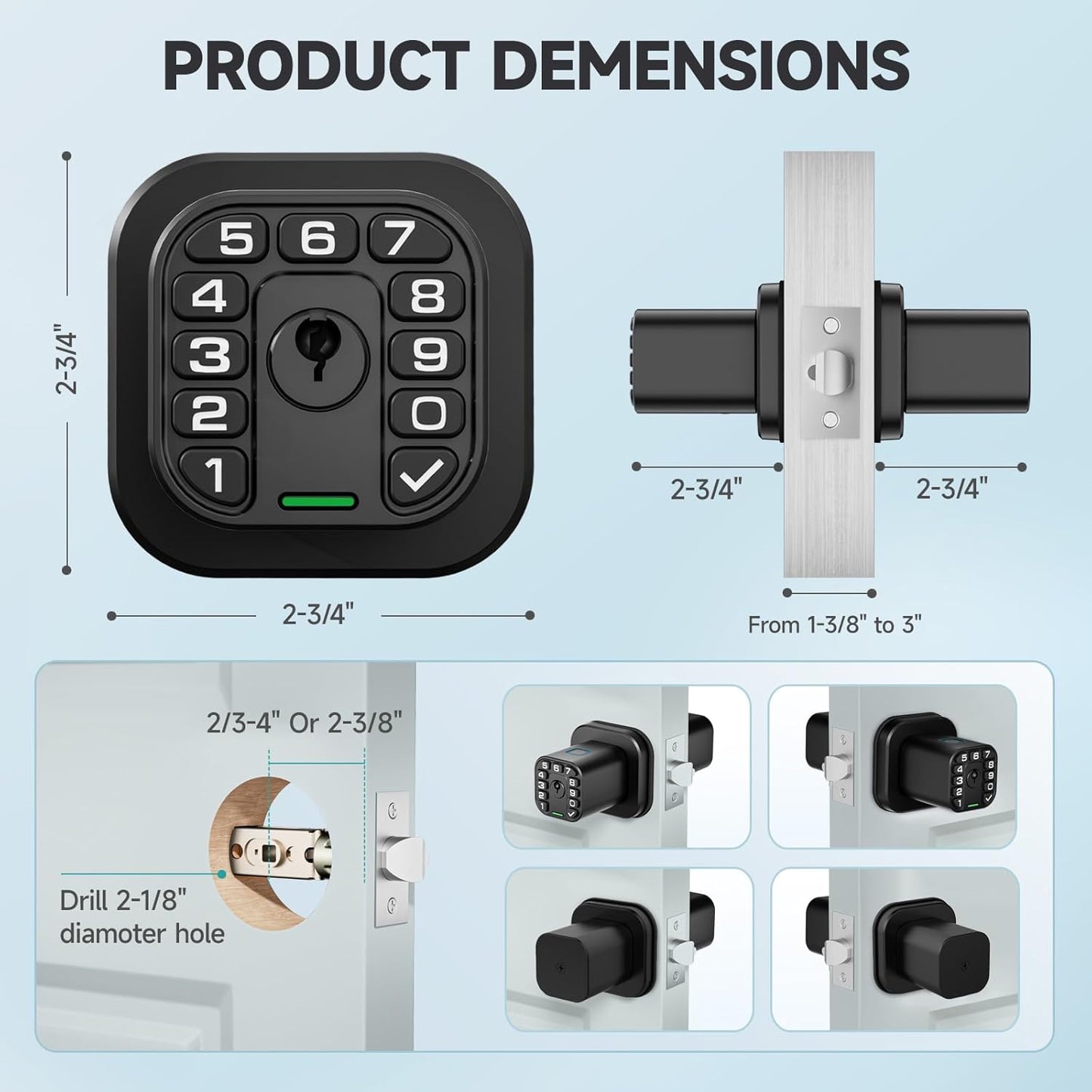 Smart Biometric Fingerprint Door Lock with Keypad - Keyless Entry, Waterproof, Auto Lock - Matte Black