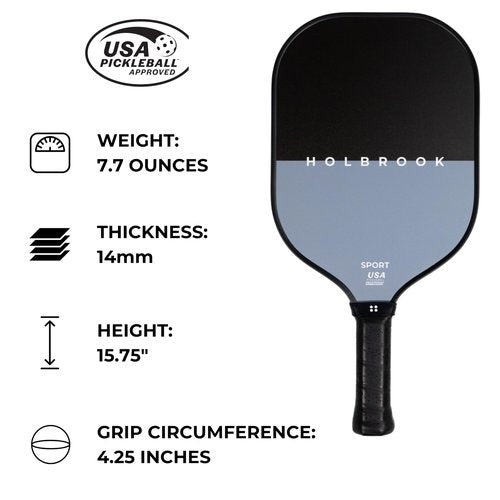 Holbrook Pickleball Paddle - Sport Series, USAPA Approved Pickleball Racket with Durable Fiberglass Surface, Honeycomb Core, Large Sweet Spot, & Stylish Design, Skill Levels (Midnight)