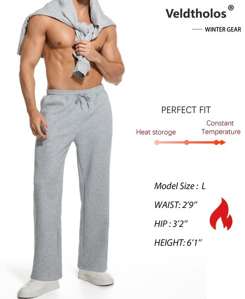 Veldtholos 3 Pack Men's Fleece Lined Sweatpants with Pocket Cotton Sweatpants Winter Warm Athletic Joggers Open Bottom for Men
