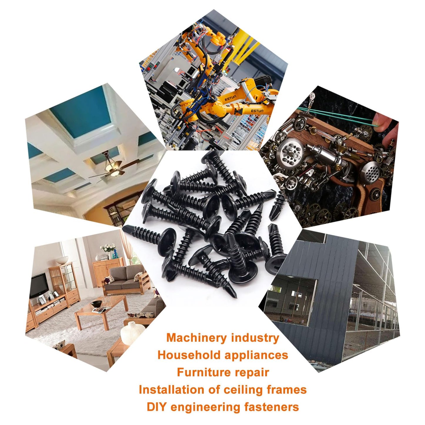 weideer 180pcs #8 Self Tapping Screws for Metal, Sheet Metal Screws, 410 Stainless Steel Black Oxide Truss Head Screws,Self Drilling Screws,Quick Tapping Screw 1/2" 5/8" 3/4" 1" 1-1/4" K-166