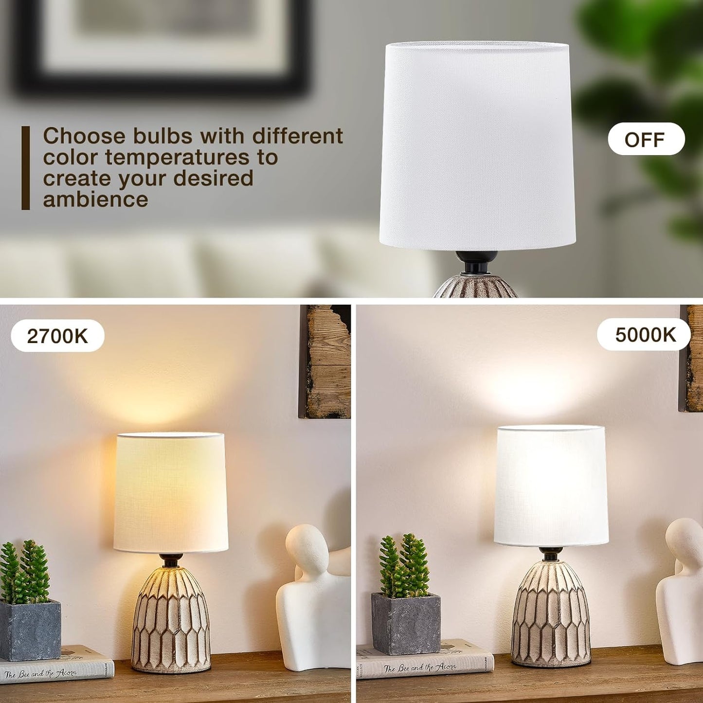 Boho Table Lamps Set of 2 - 13.5" Rustic Ceramic Bedside Lamps for Bedroom & Living Room