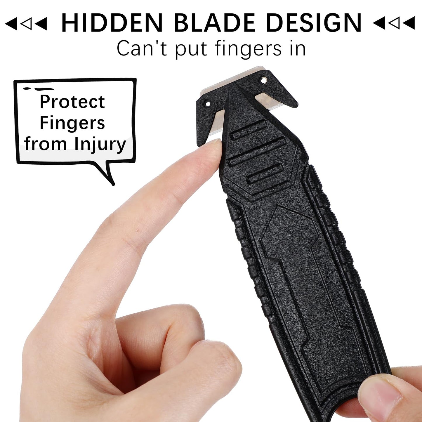 Therwen 10 Pcs Safety Box Cutter Knife of Stainless Steel Concealed Blade Package Opener with Tape Splitter for Carton Cardboard Wrap Letter Work Bag Straps Film Utility Tool (Black)