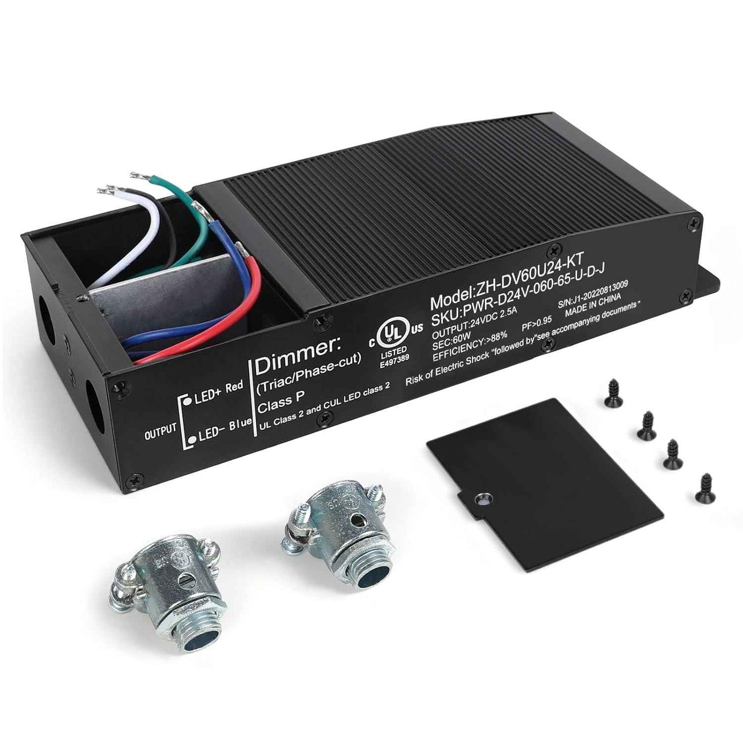 60W Dimmable LED Driver - Triac Power Supply for LED Lights, Waterproof IP67, UL Listed