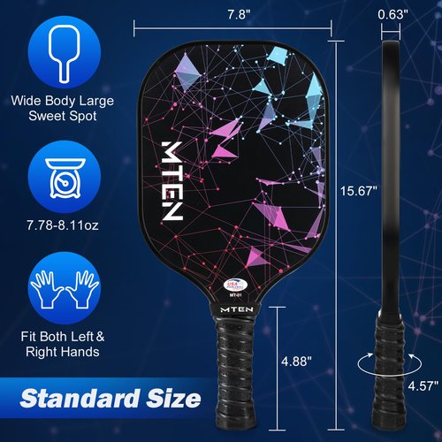 MTEN Pickleball Paddles Set of 2, USAPA Approved Fiberglass Surface Pickleball Set with 2 Pickleball Rackets,4 Pickleball Balls,1 Portable Carry Bag, Pickle Racket Set for Men Women