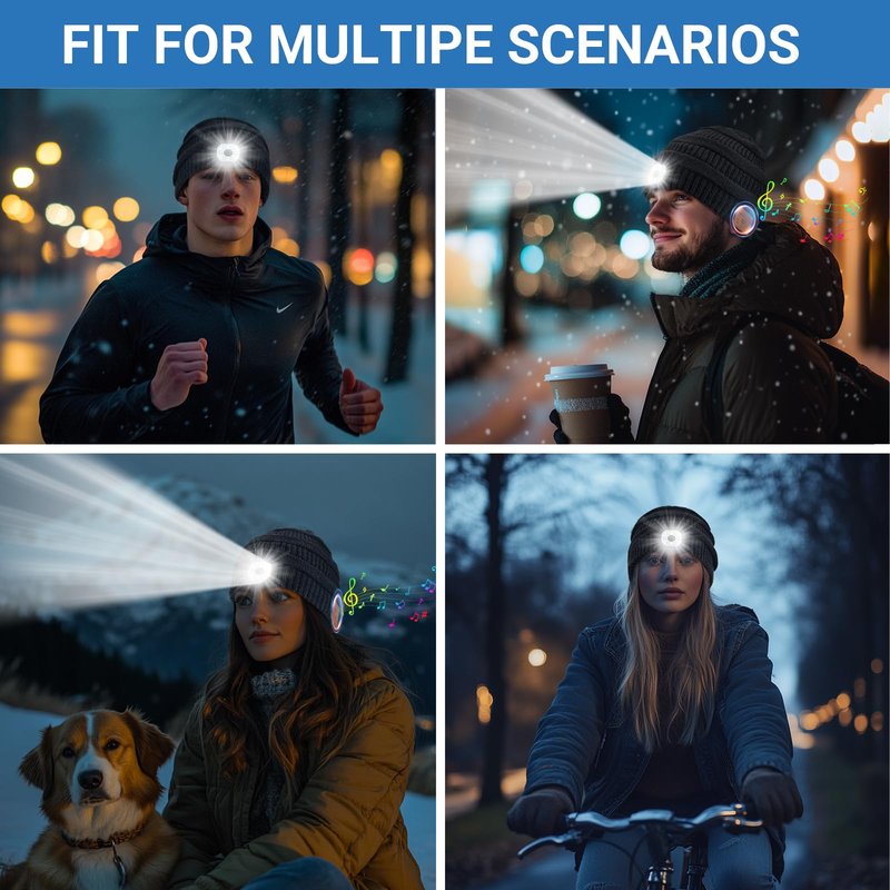 Rotibox Bluetooth Beanie Hat with Light, Music Knit Hat with Headphones for Outdoor Sports,Gifts for Men, Stocking Stuffers for Men