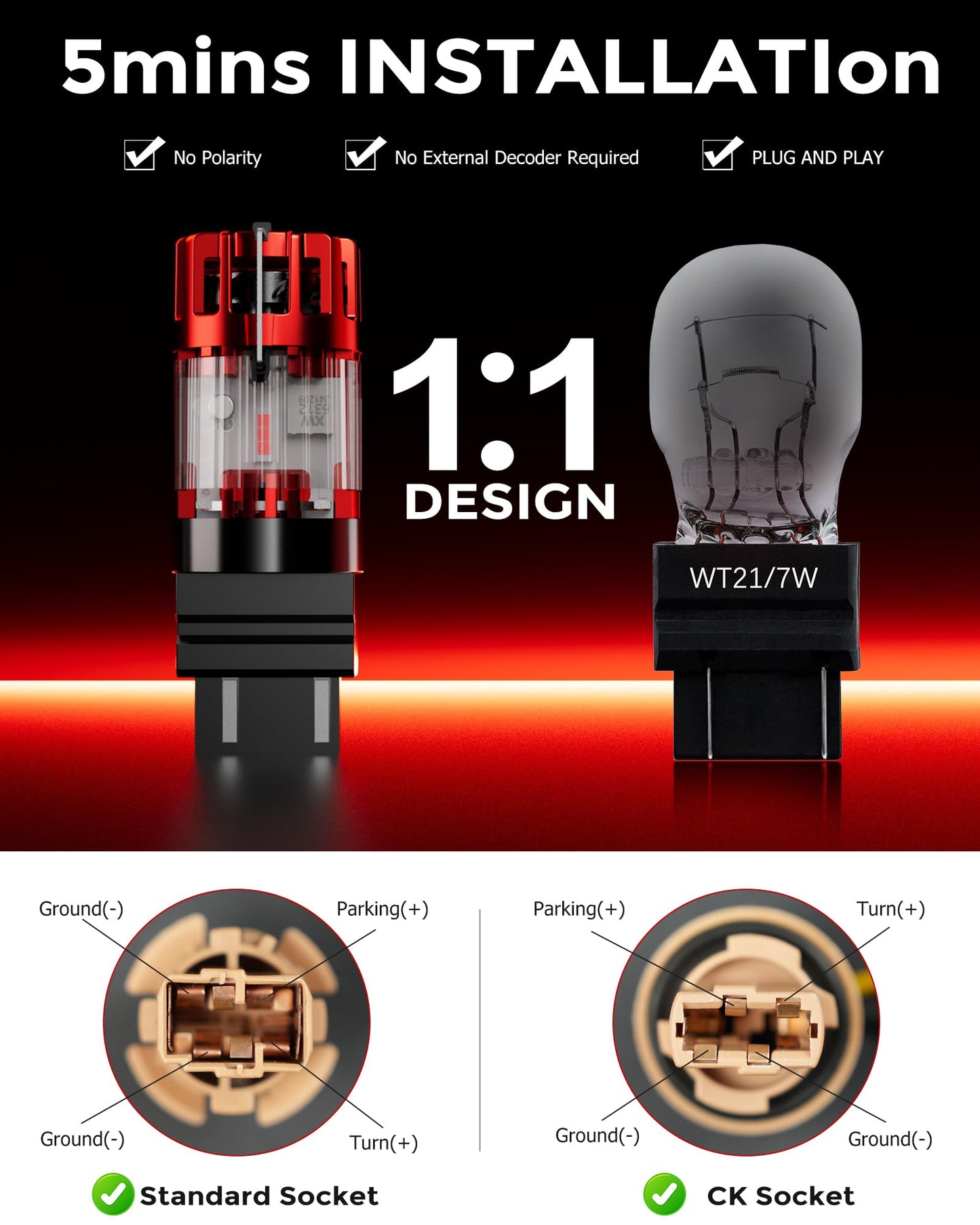 ZONBEAM 4257 WT21/7W Red LED Brake Tail Light Bulbs for Ford Maverick 2022-2025 - CANBUS Error Free (Plug-and-Play),No Hyper Flash - Powerful & Super Bright with Cooling Fan Design