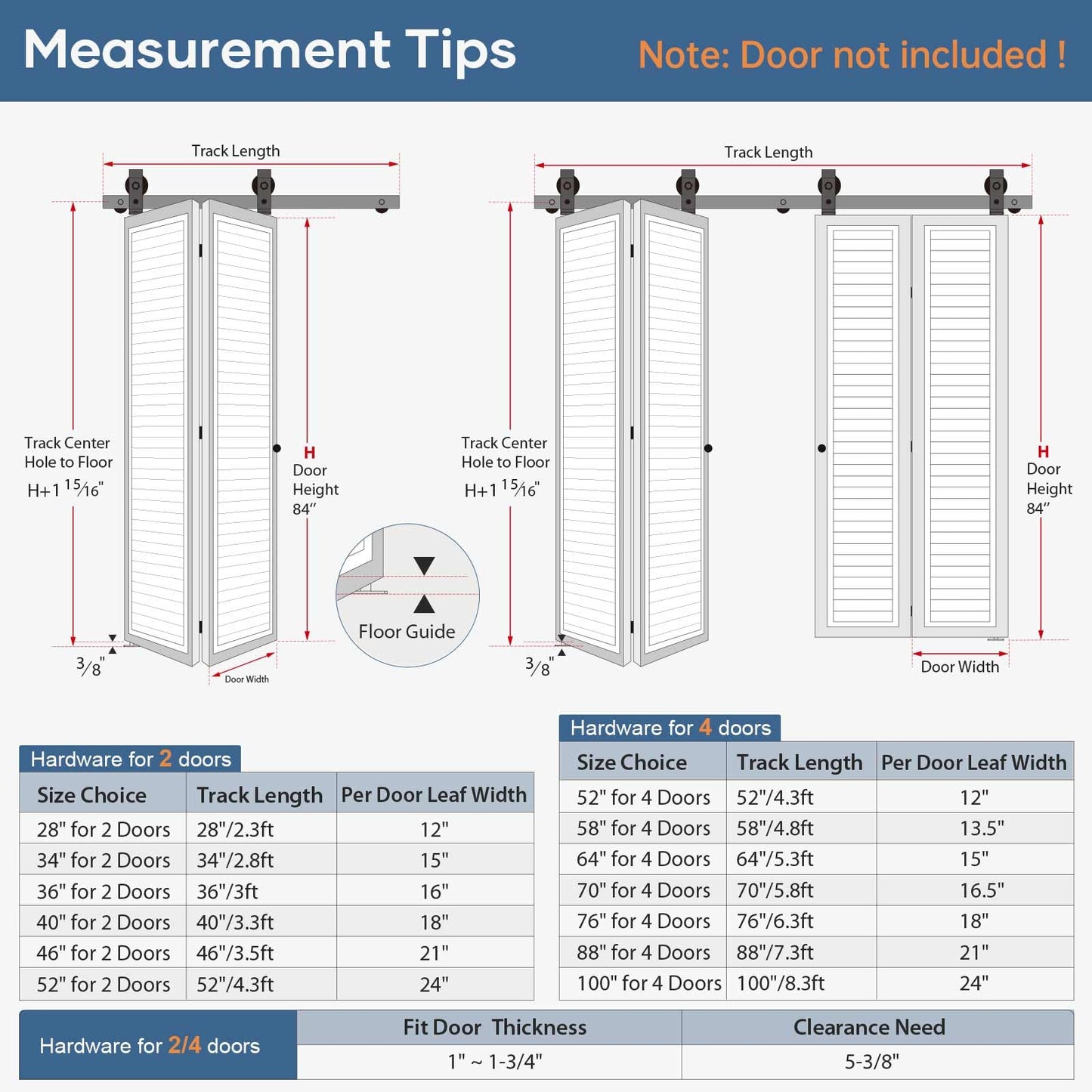 EaseLife 52" Bifold Sliding Barn Door Hardware Track Kit for 4 Closet Door,Top Mount Roller,Slide Smoothly Quietly,Easy Install,Black,Fit for Four 12" Wide Bi-Folding Door (Hardware Only)