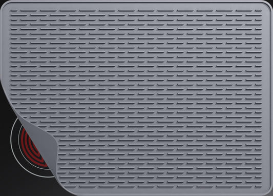 IKANFI Stove Top Cover for Electric Stove, Dish Drying Mat for Kitchen, Glass Cooktop Protector, Heat Resistant Waterproof Foldable Anti-Slip Silicone Mat (Gray, 30''L x 21''W)