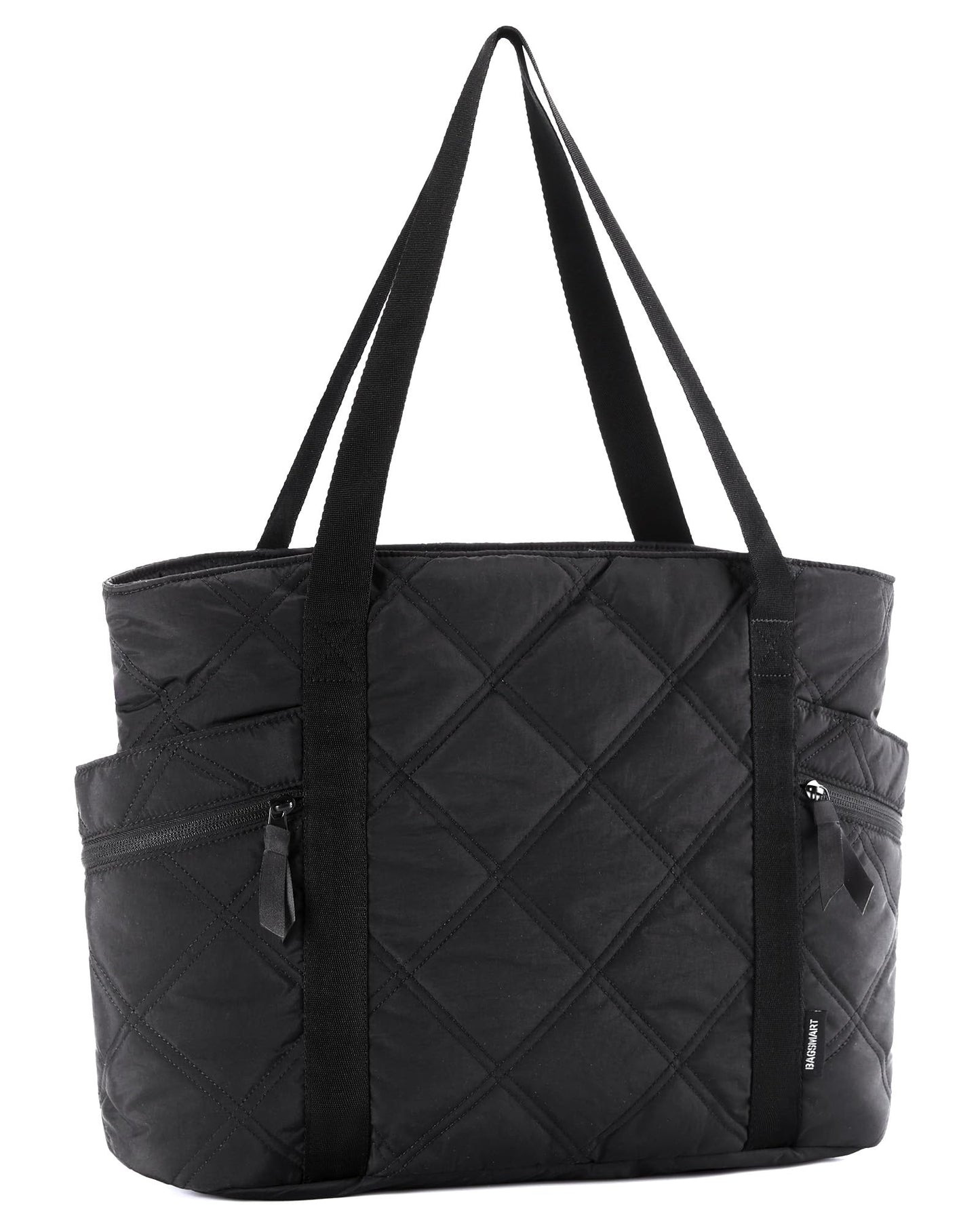 BAGSMART Crush Tote Bag for Women, 20L Puffer Work Tote with Zipper, Travel Essentials Quilted Nurse Hospital Bag, Charcoal