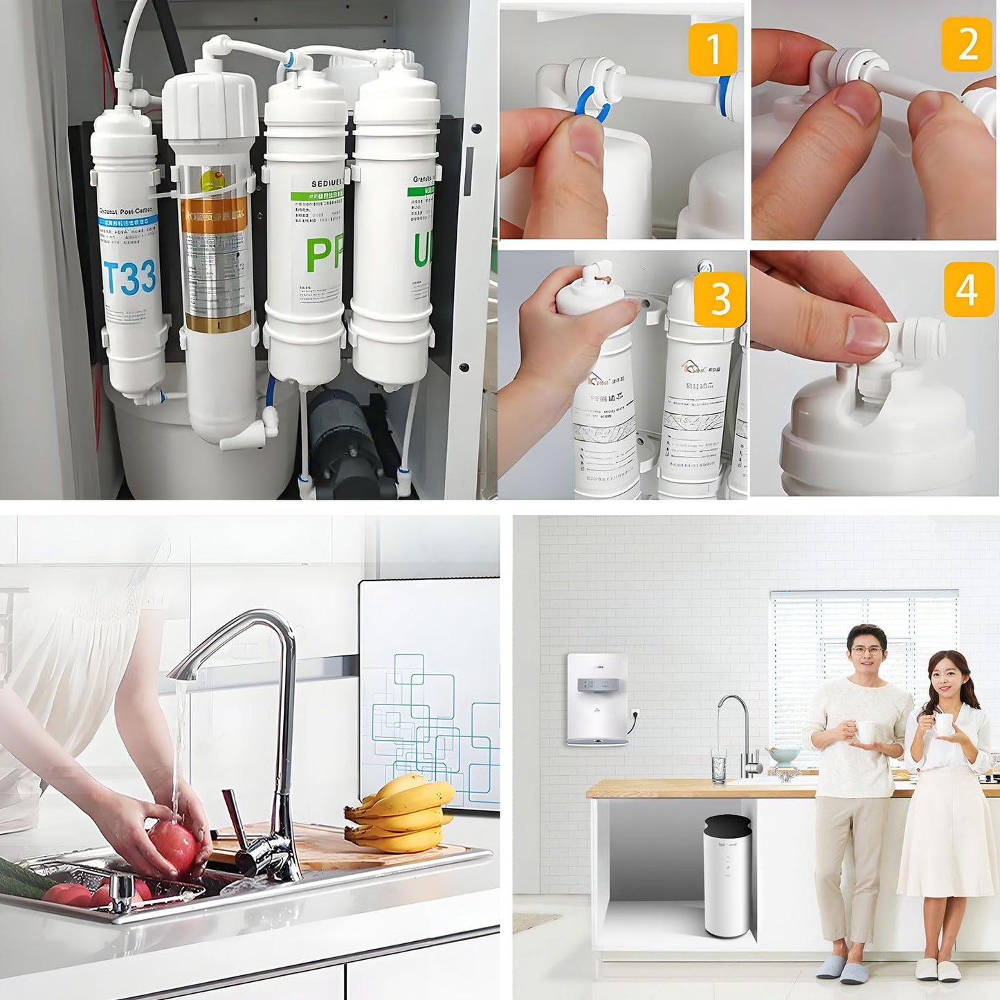 3/4" Male Thread to 1/4" OD PE Tube Straight, Push-to-Connect, RO Filter Hose Double Joint, Pre-Purifier, Water Purifier Plastic Adapter, MNPT Plastic Fittings (3 PCS)