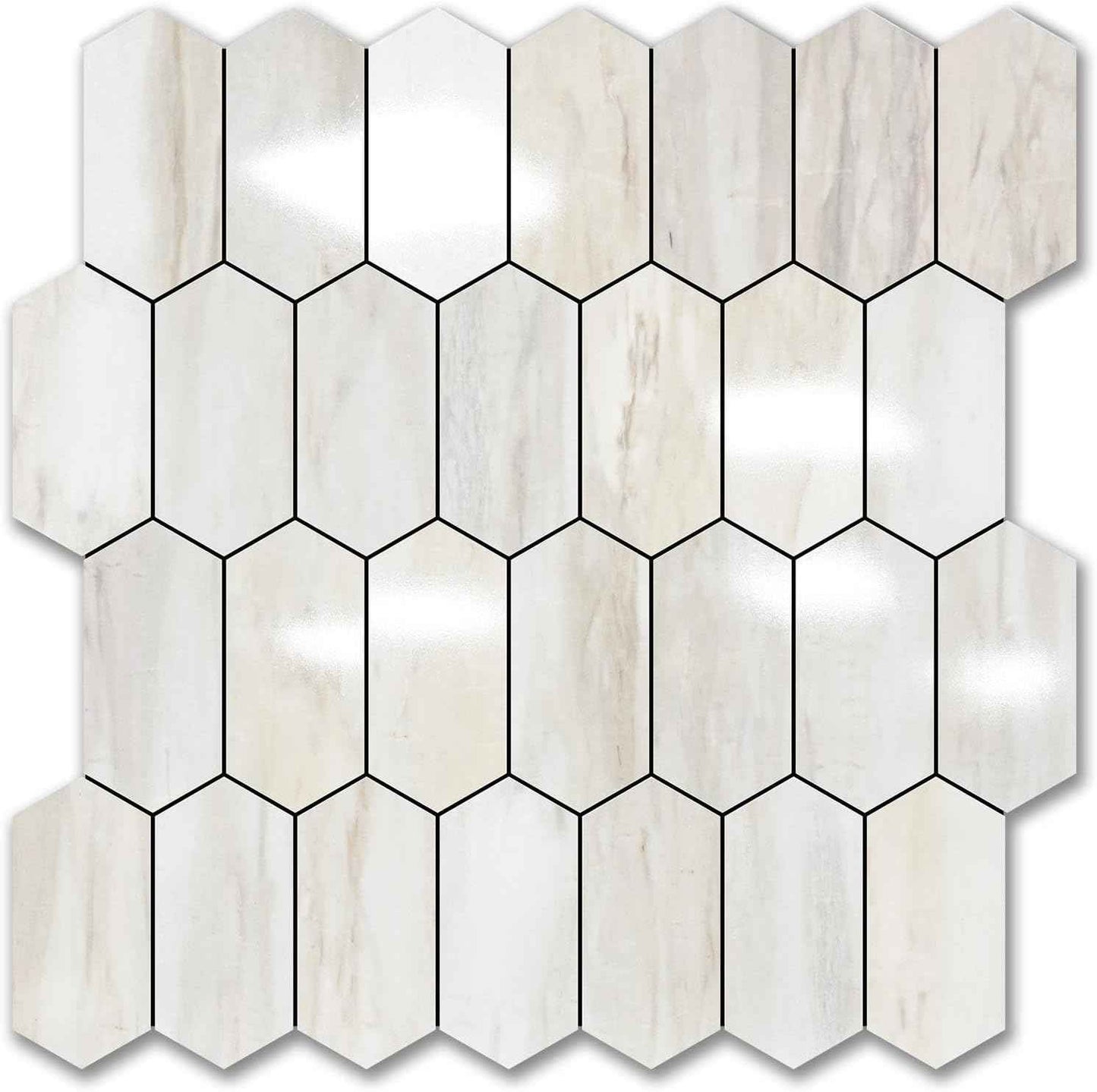 Glossy Wood Grain Peel and Stick Backsplash Tile - 10 Sheets Hexagon Mosaic for Kitchen & Bathroom, 12.4 x 12 Inch