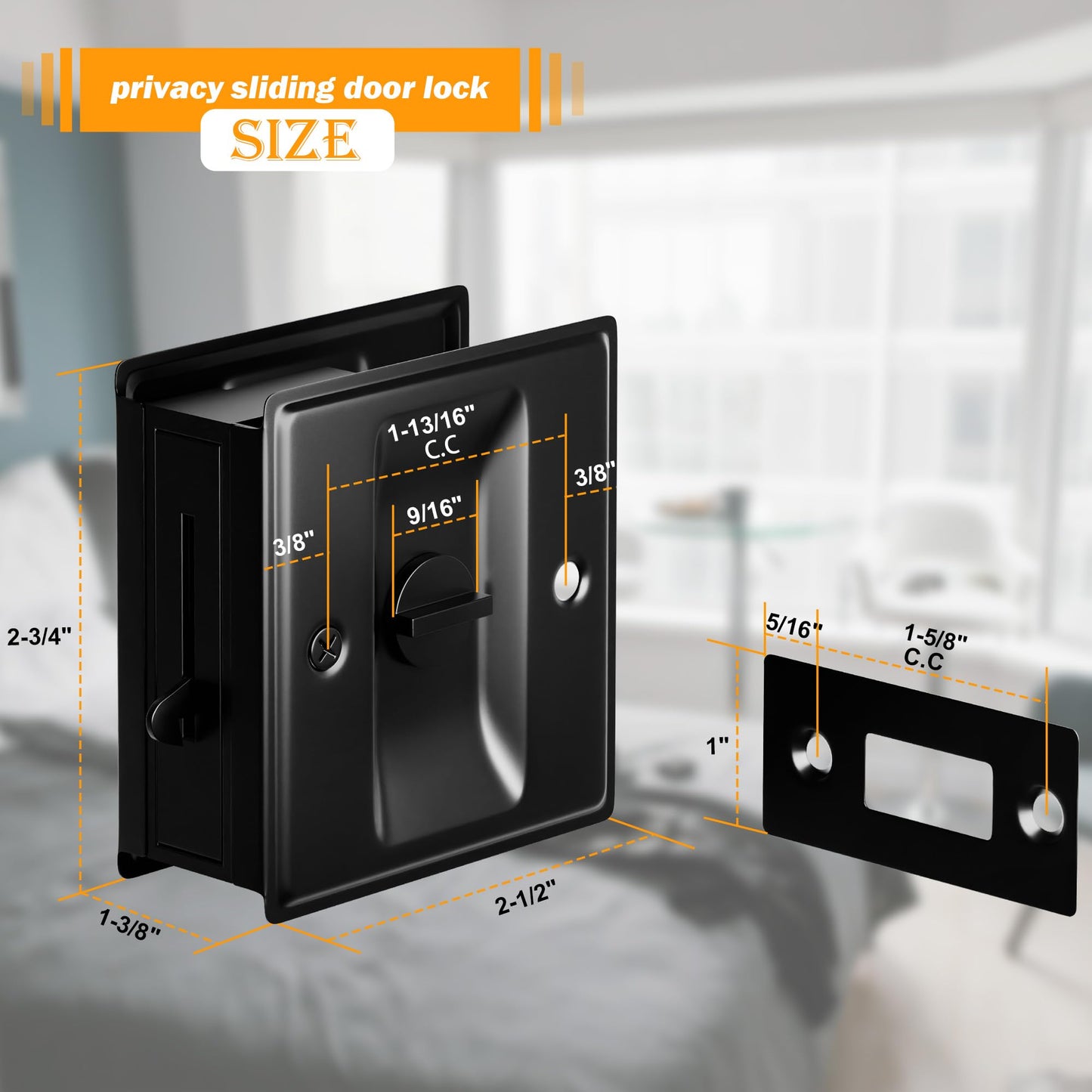 HILLMASTER Pocket Door Hardware, Matte Black Solid Brass Pocket Door Lock Pull, 1-3/8' Thickness, Black, 1 Pack