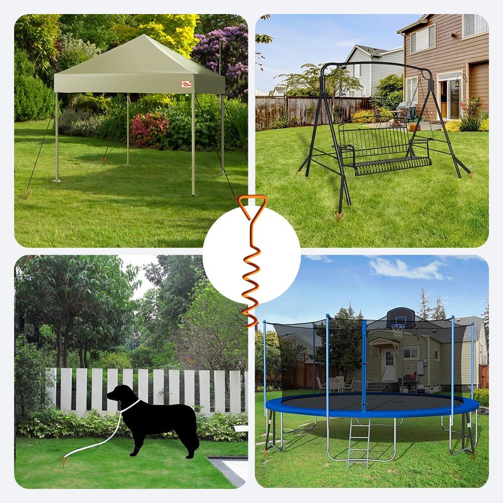 Skiennix Heavy-Duty Trampoline Anchor Stakes - Durable Steel Corkscrew Shape for Tents & Canopies