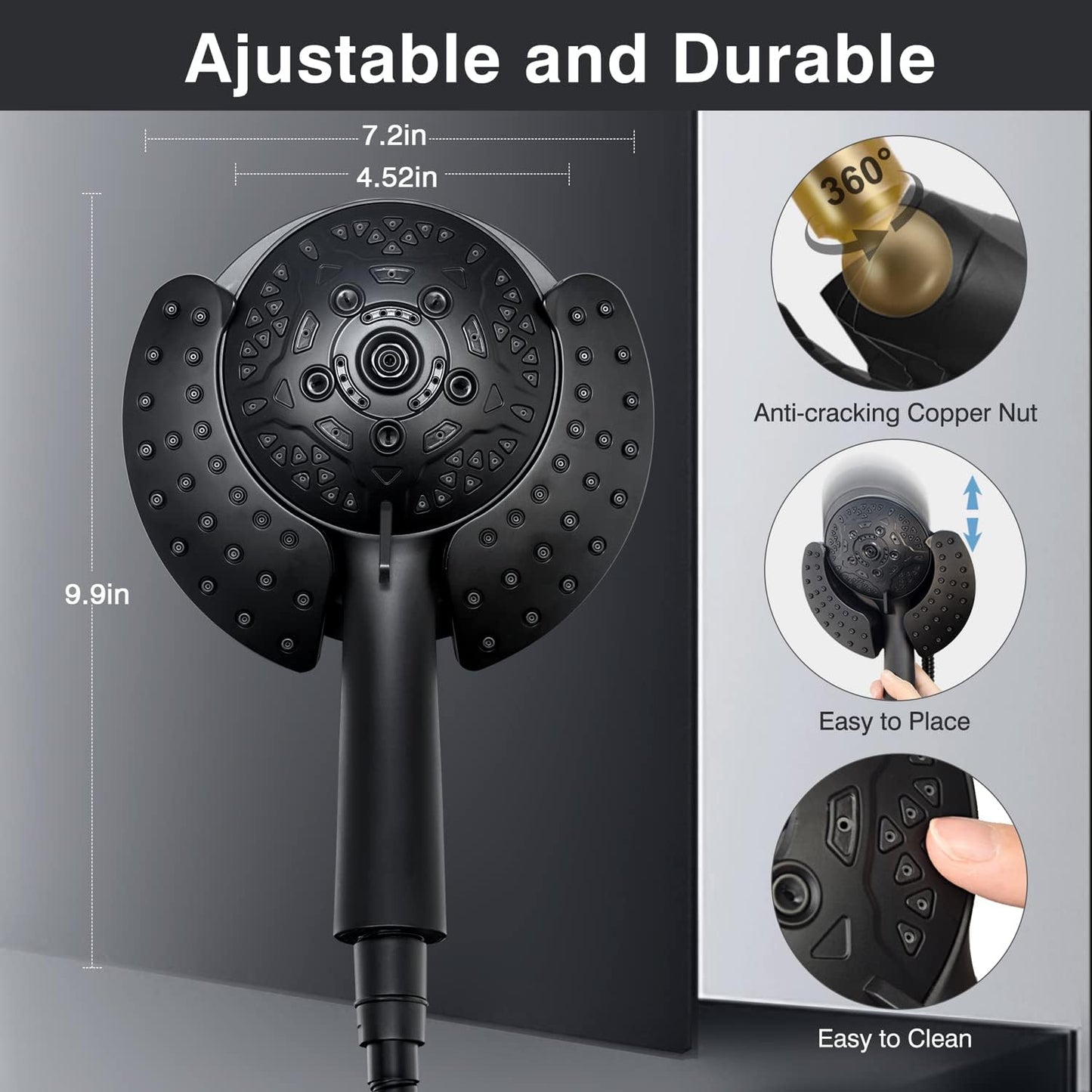 2.5GPM 7.2" Rainfall & Handheld Shower Head Combo with 60" Stainless Steel Hose