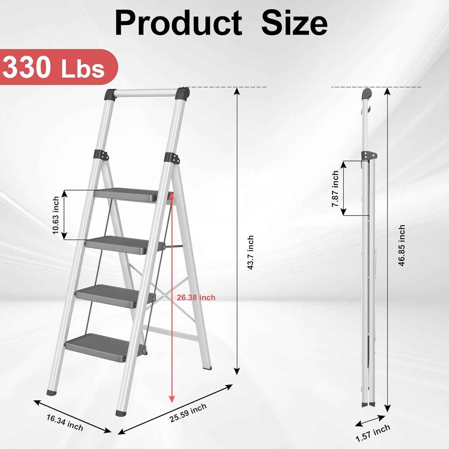 DIAMONDFORGE 4-Step Folding Ladder - Sturdy Steel Construction, Anti-Slip Pedals & Feet, Handgrip - Home Use, White & Red
