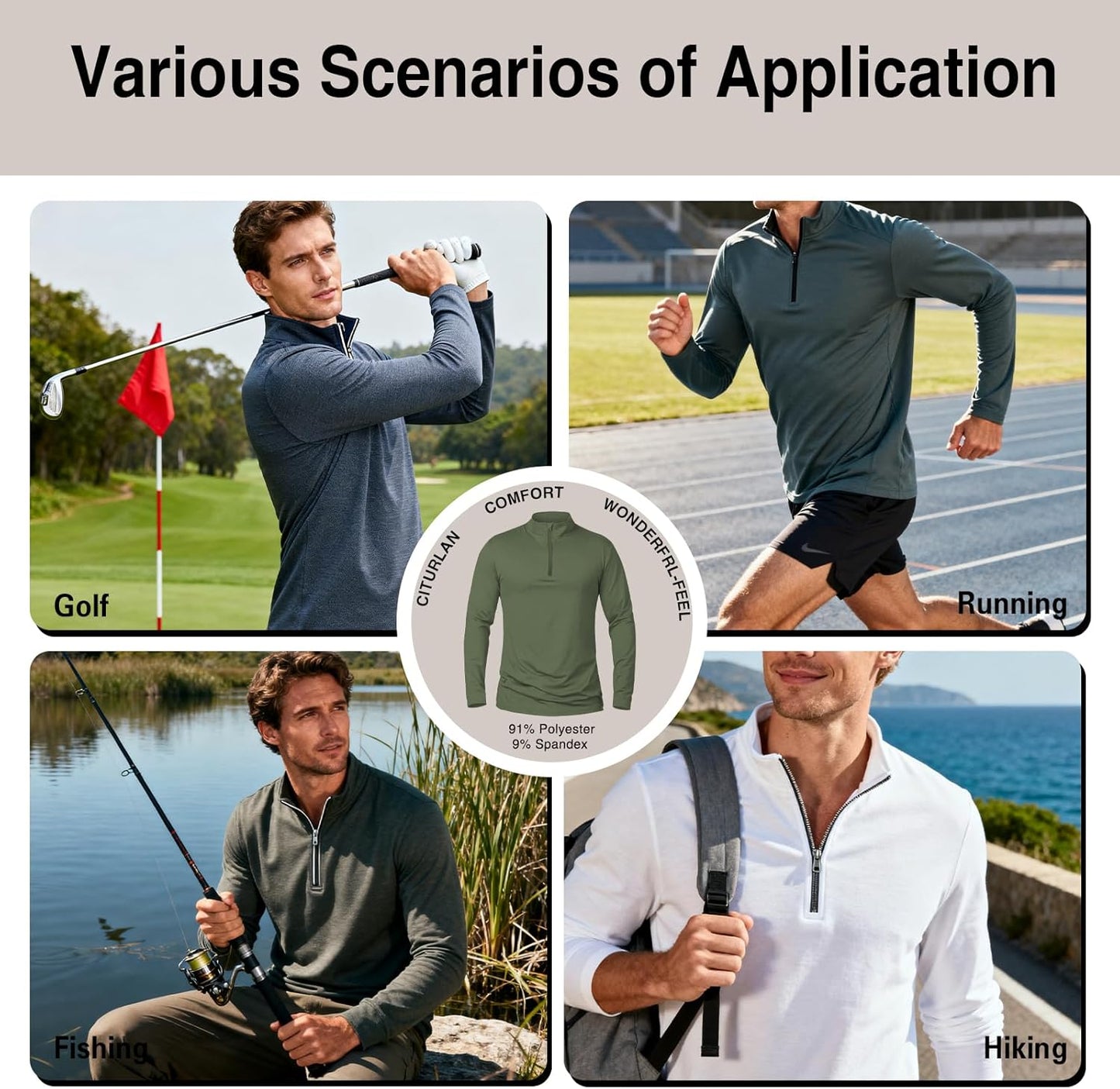 Skiennix Men's Quarter Zip Pullover Sweatshirt - UPF 50+ Moisture-Wicking Golf Shirt | Breathable Sun Protection