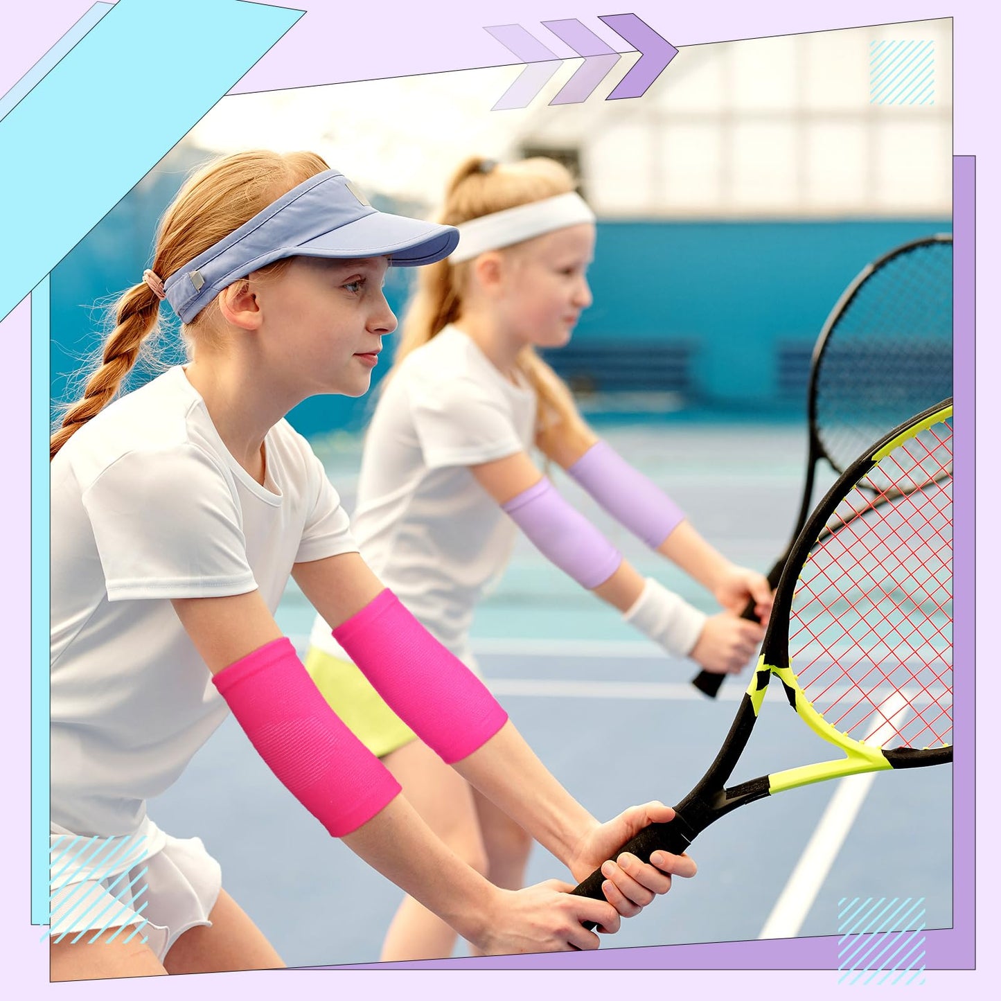 Lenwen 4 Pairs Kids Elbow Brace Compression Arm Elbow Sleeve Knit Guard Gym Protectors for Boys Teen Children Girls Basketball Volleyball Tennis Cycling(5-10 Years,Black, Purple, Rose Pink, Sky Blue)