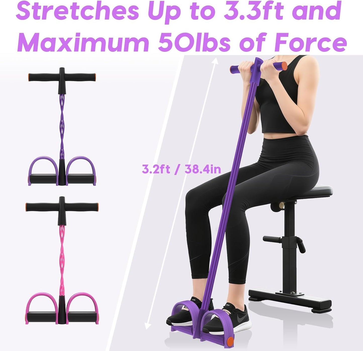 Skiennix Resistance Bands - 6-Tube Elastic Foot Pedal Set for Full-Body Workout | Natural Rubber, Multi-Use