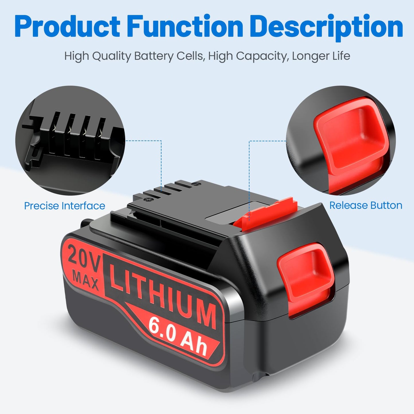PASUKTER 4-Pack High-Output 6Ah 20V Battery Replacement for Black+Decker 20V Battery Tools LB20 LBX20 LBXR20 LBXR20B LBXR2020 LBX4020 LB2X4020 LST220 Battery