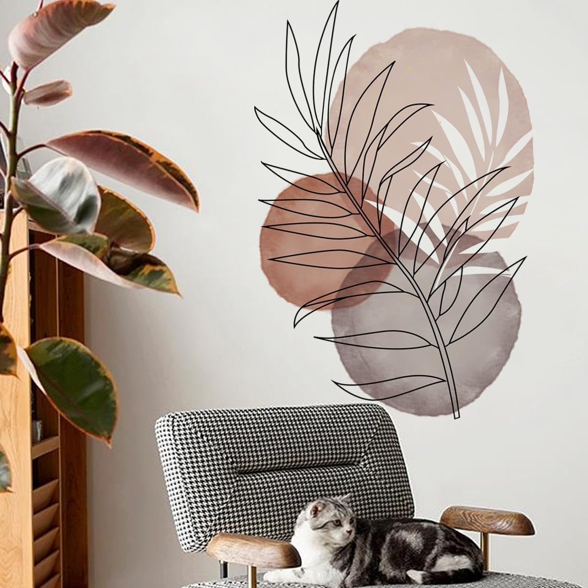 Runtoo Boho Wall Art Decal Leaves Plant Flower Retro Abstract Wall Stickers Living Room Girls Bedroom Bathroom Wall Decor