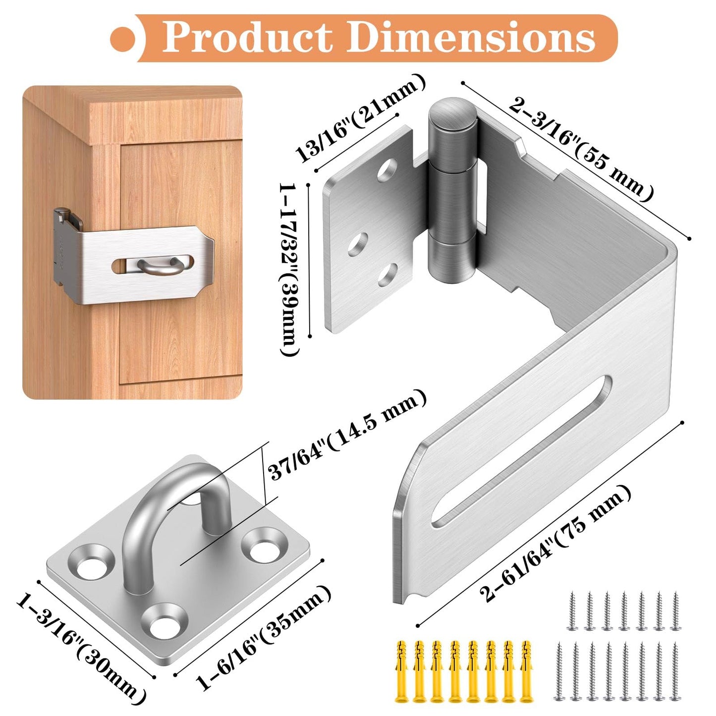 Mixizigoz 90 Degree Hasp Lock Latch, Right Angle Safe Padlock Clasp Hasp for Personal Privacy, 304 Stainless Steel Security Desk Drawer Lock Latch (Silver-1 Pc)