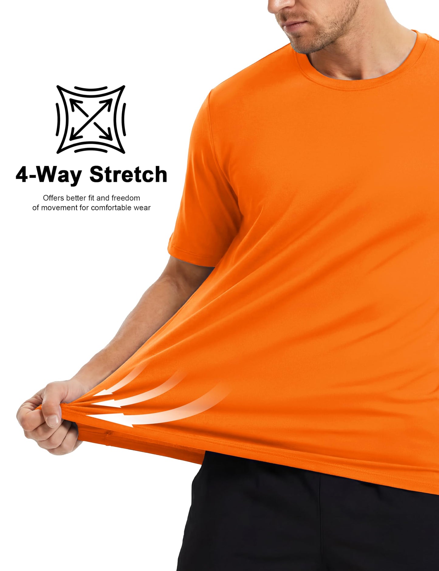 MAGCOMSEN Men's Short Sleeve Dry Fit Shirts Athletic Running Moisture Wicking Tee UPF 50+ Hiking Gym Tshirt Fluorescent Orange L