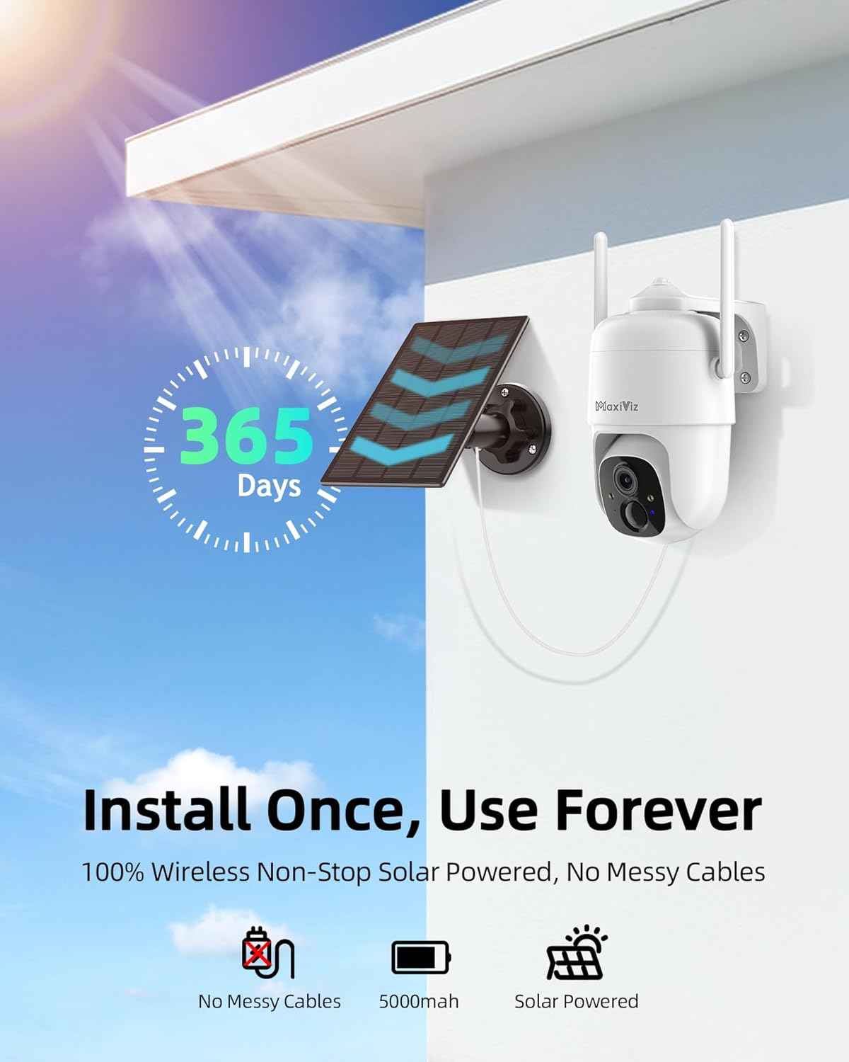 Wireless Solar Security Camera - 360° Outdoor Surveillance with AI Motion Detection, 2K Night Vision & Two-Way Talk