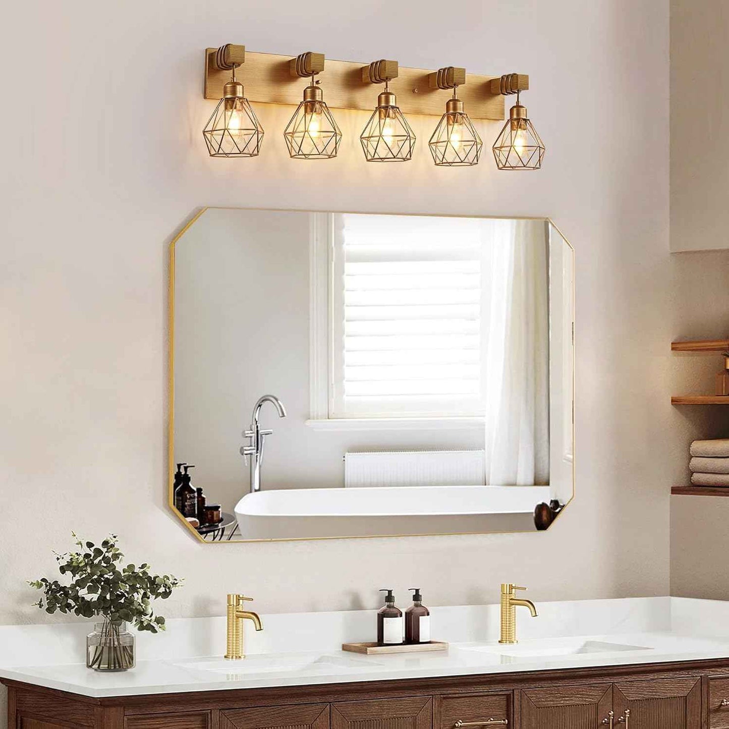 Farmhouse 3-Light Bathroom Vanity Light Fixture - Rustic White Wood Sconces for Mirror