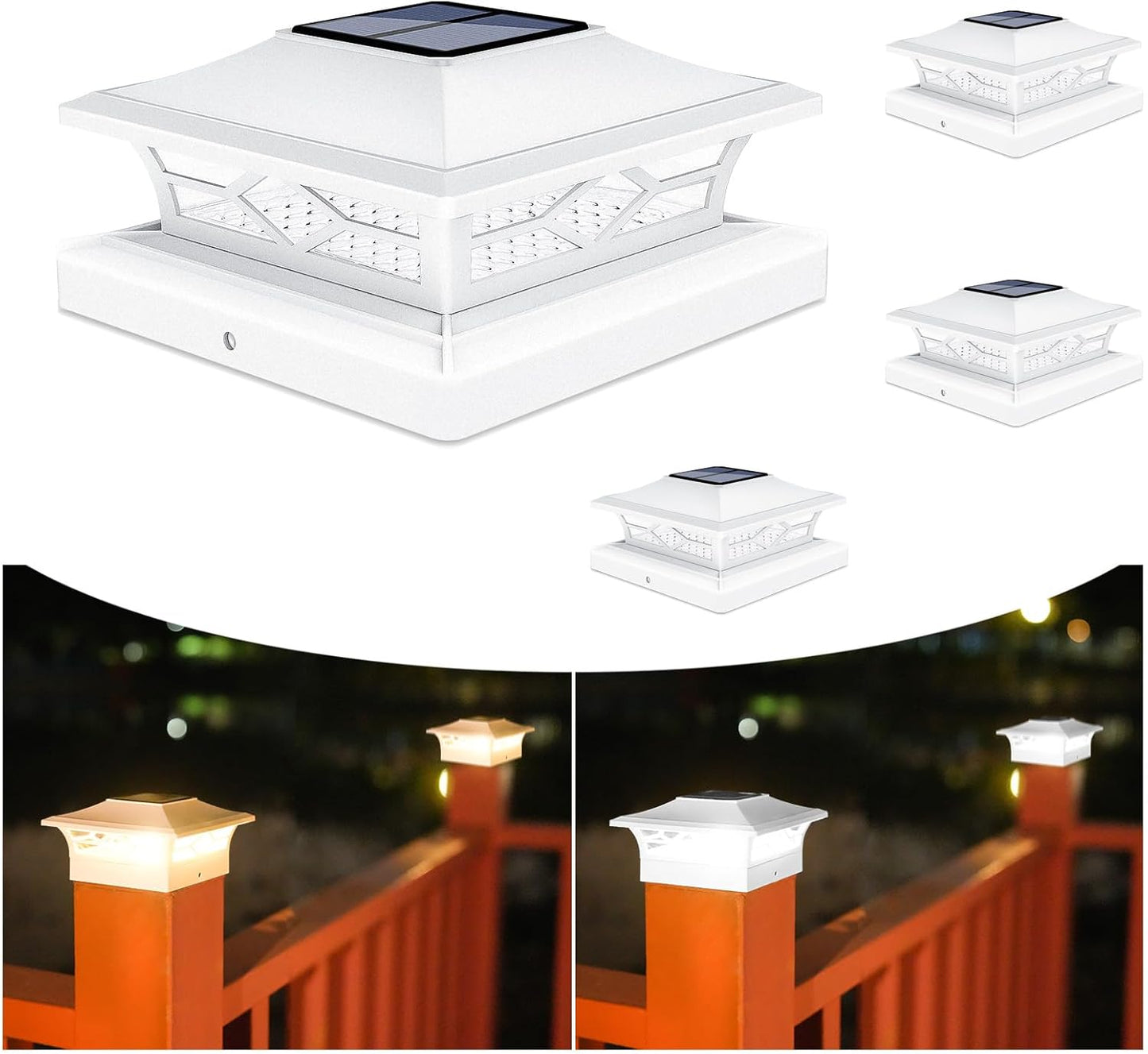 Solar Post Cap Lights 6-Pack - Waterproof LED Outdoor Lighting for 4x4 & 6x6 Decks, 2 Color Modes