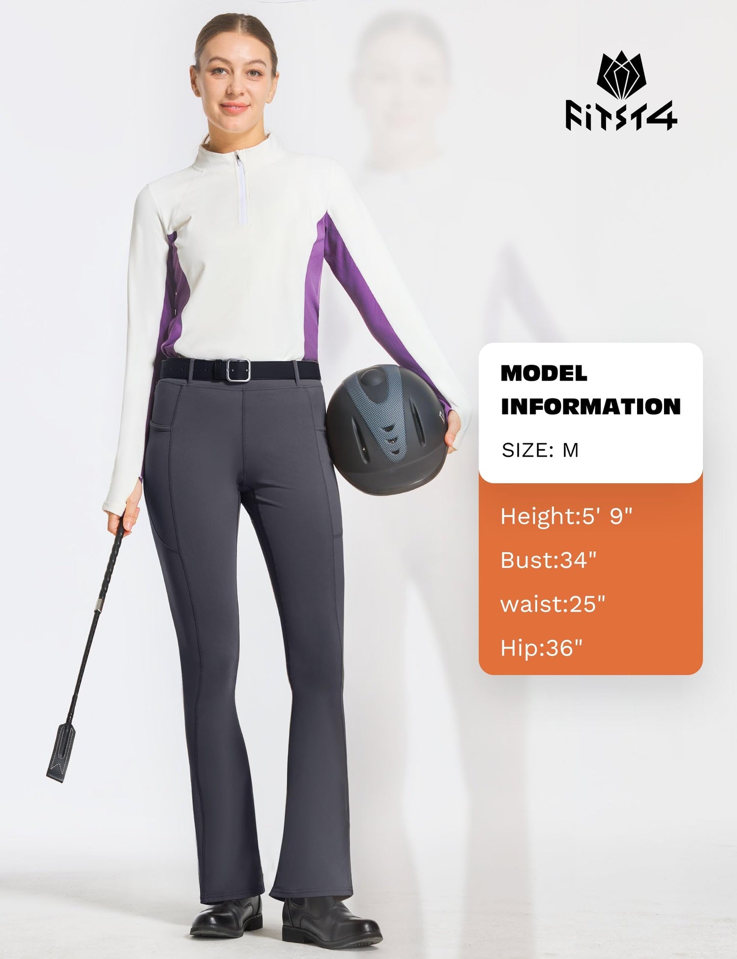 FitsT4 Sports Women's Full Seat Horse Riding Pants Bootcut Riding Tights with Pockets Equestrian Breeches for Women Darkgrey S