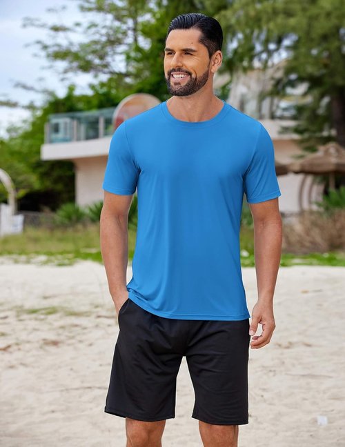 COOFANDY Men's Swim Shirt - Short Sleeve UPF 50+ Rash Guard | Quick-Dry & Breathable Beach T-Shirt