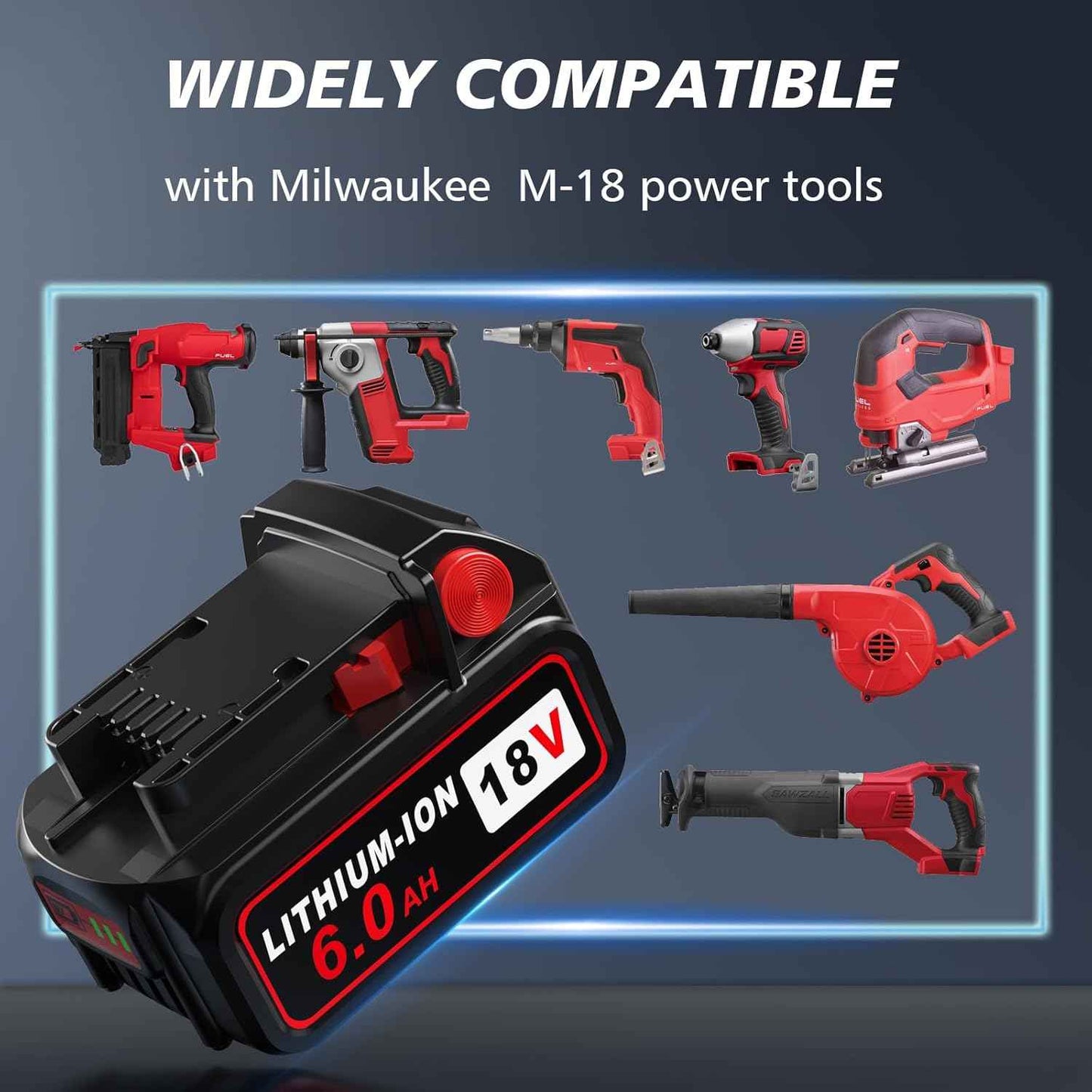 Milwaukee M18 6.0Ah Lithium-ion Battery Replacement (2-Pack) - Compatible with 18V Chargers & Tools