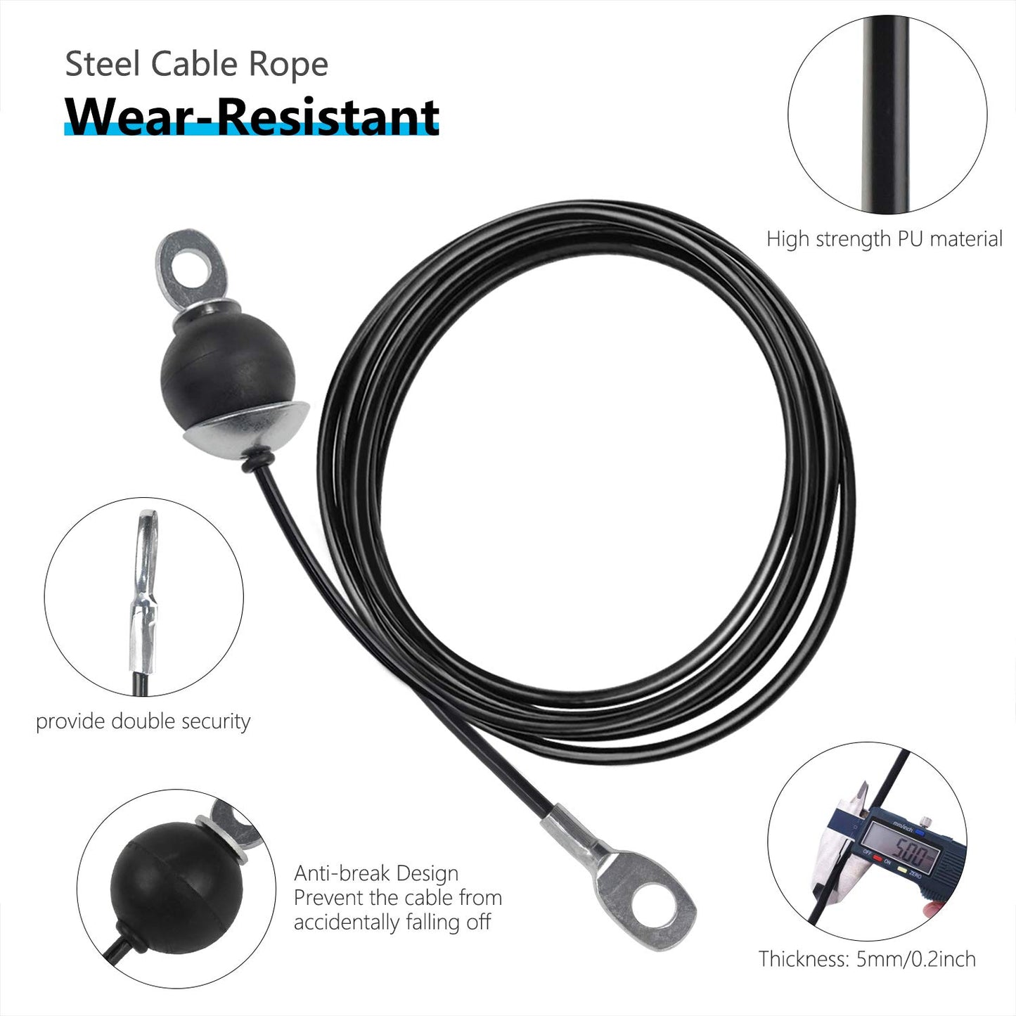 LFJ Replacement Gym Cable Fitness Pulley Cable Steel Wire Rope for Cable Machine Home Gym Weight Lift Pulley System (Fixed Length with Stopper, 118")