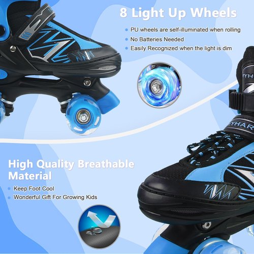 Boys Kids Roller Skates for Children Beginner Toddlers, 4 Sizes Adjustable Roller Skates with Light up Wheels, Patines para niñas patins à roulettes Enfants Garçons