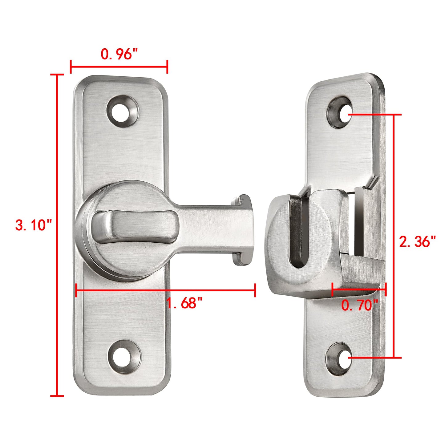 INIRET Silvery Enhanced Security Flip Latch Lock - Heavy-Duty 90/180 Degree Sliding and Swing Door Latch for Barns, Gates, and More