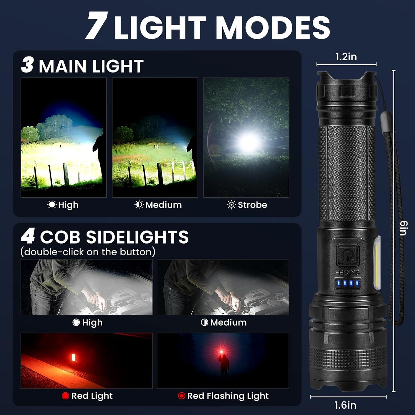 90000LM Rechargeable LED Flashlights - Super Bright 7 Modes Handheld Flashlight Set (2 Pack) for Home, Camping & Night Work