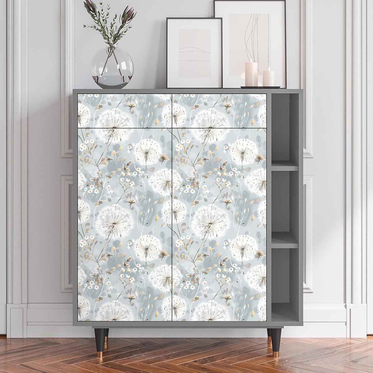Peel and Stick Floral Dandelion Wallpaper - Vintage Boho Self-Adhesive Vinyl for Bedroom & Cabinets (16.9"x590.5")
