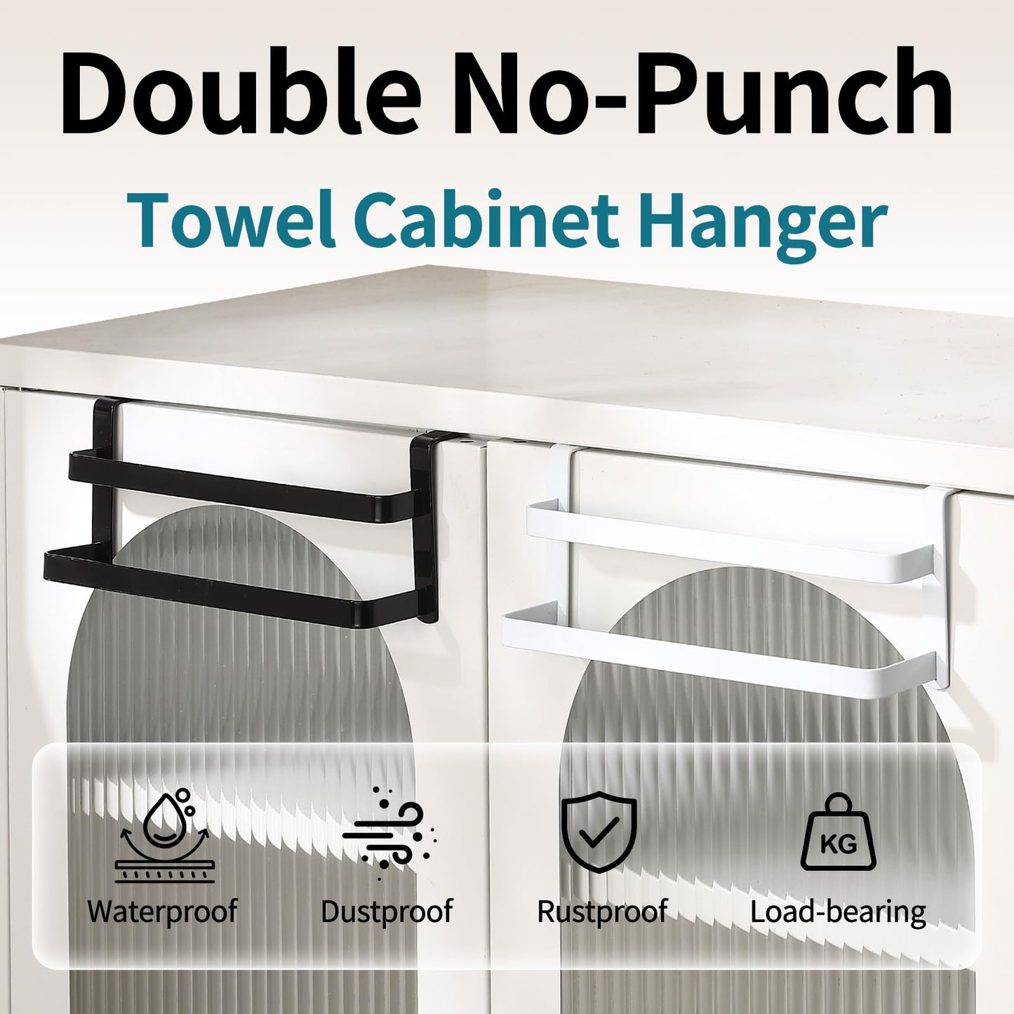 CHIKESI Double Layer Over Cabinet Towel Bar Holder, 2-Pack Stainless Steel Towel Bar for Hanging 2 Towels, Over The Door Towel Rack for Kitchen and Bathroom, Space-Saving Towel Hanger (Black)